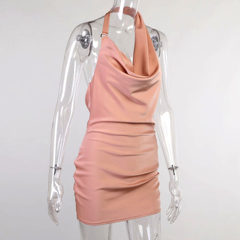 Satin Party Dress V Neck Backless Mini Sleeveless Summer Party Dress - ROUTINE FASHION